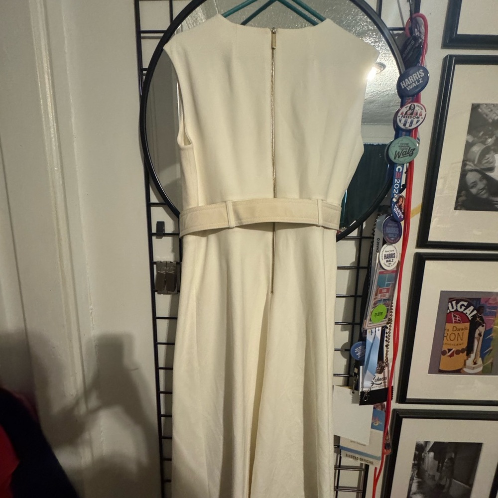 Calvin Klein Cream Belted Midi Dress - Picture 2 of 4